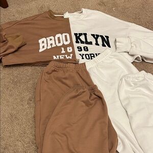 Teen Tan and White Jogger Set